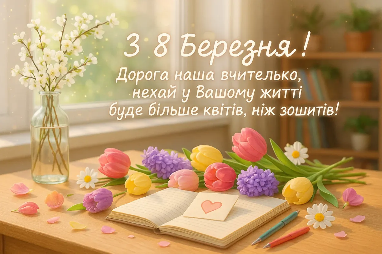 Привітання з 8 березня вчительці