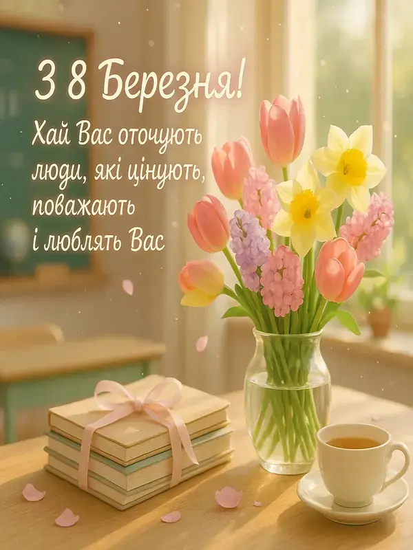 Привітання з 8 березня вчительці