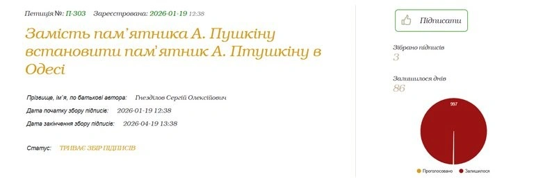 Від Пушкіна до Птушкіна: в Одесі пропонують нестандартну заміну імперського символу