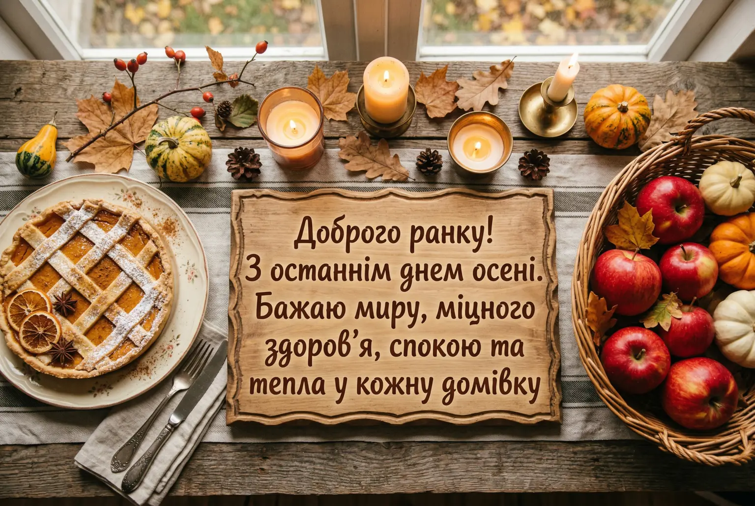 Доброго ранку, з останнім днем осені: душевні вітання та красиві листівки